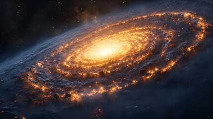 Fototapeta premium Fiery Spiral Galaxy in Dark Space