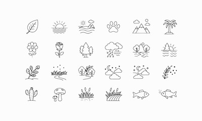 Nature and Outdoor Lifestyle Outline Icons Set