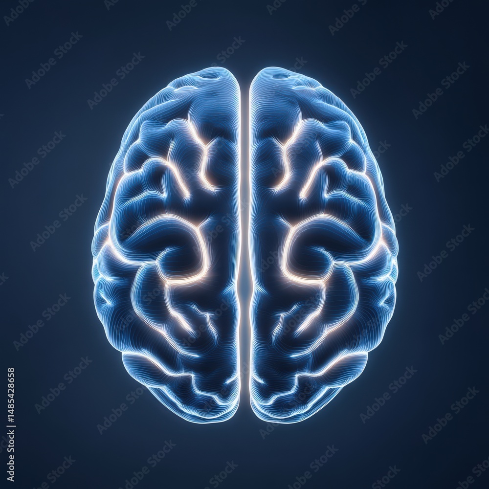 Poster digital brain anatomy showcasing neural connections and synaptic pathways represented through glowin