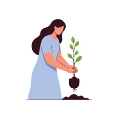 Woman holding plant seedling roots illustration