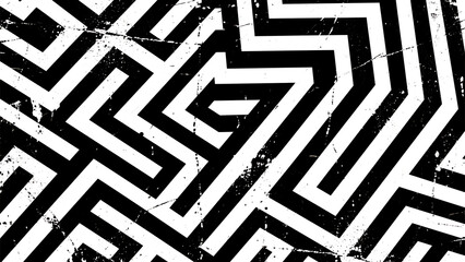 Abstract Black and White Geometric Pattern Distressed Lines and Shapes Design
