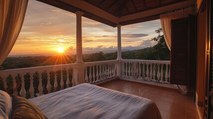 Fototapeta premium A beautiful view of the sunset from a balcony