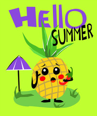 Ananas Hello Summer – wektorowa ilustracja owocu  © Laura