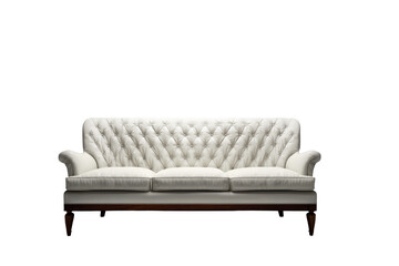Elegant white tufted sofa with wooden legs for modern interiors