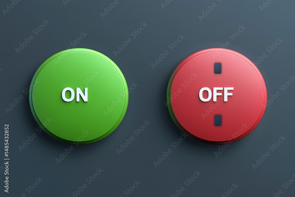 Aufkleber green on button and red off button on a gray background