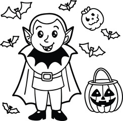 Cartoon Halloween character set with cute monsters and children in fun comic style