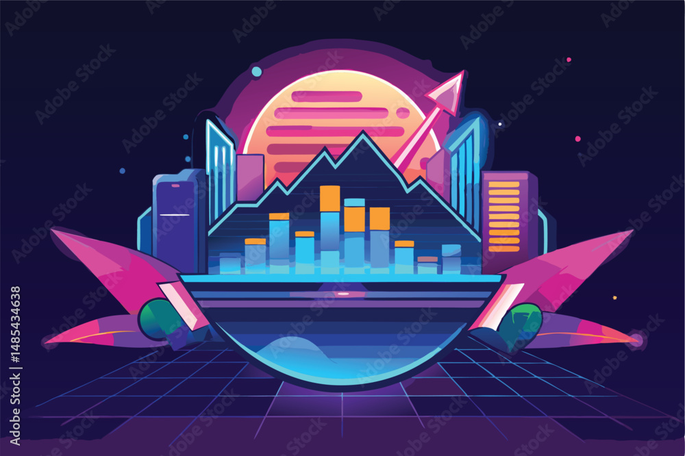 Poster dynamic vector illustration of accounting concepts with vibrant colors, geometric shapes, and abstra