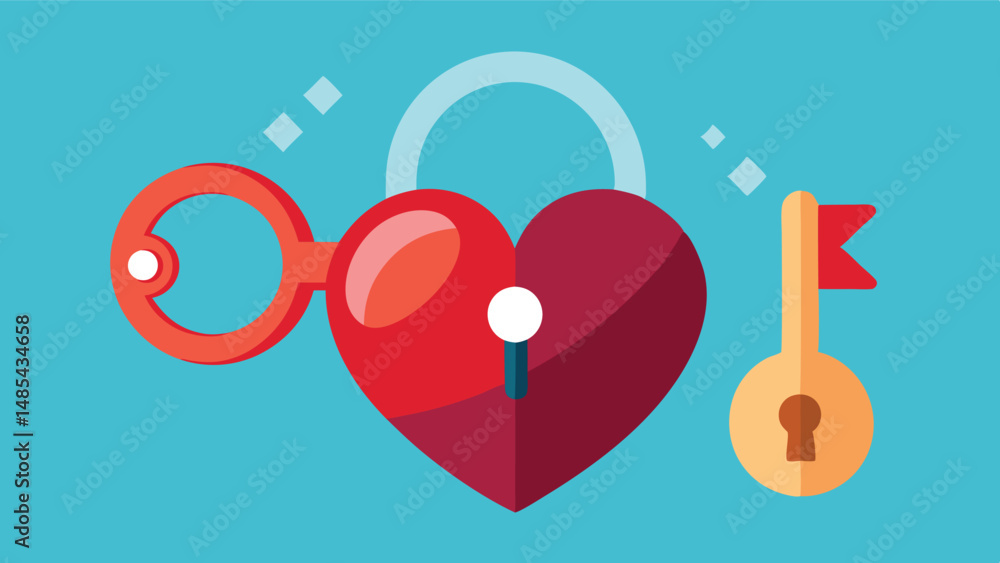 Poster Heart shaped lock and key vector illustration featuring a padlock and key image representing love and security in relationships