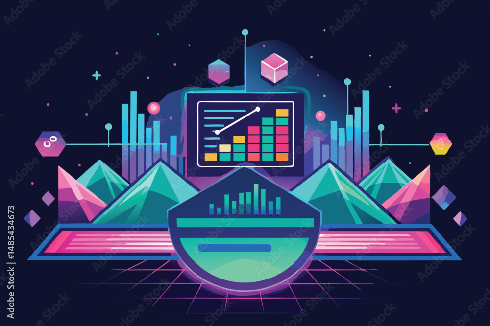Leinwandbilder Dynamic vector illustration of accounting concepts with vibrant colors, geometric shapes, and abstract elements showcasing financial data analytics