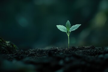 Small Green Plant Sprout Growing in Dark Soil Nature New Leaf Life Hope Earth Image Photo Growth    