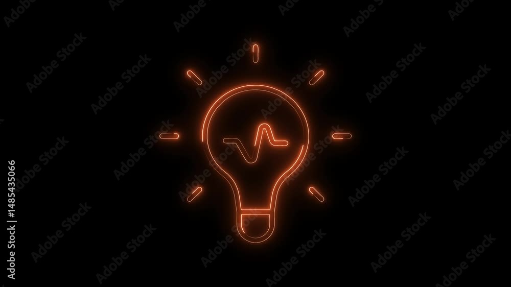 Poster lightbulb icon with signal inside glowing orange animated loop on black background