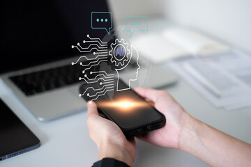 Artificial intelligence chatbot communication innovation client business service message technology concept