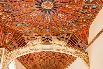 Medieval wood ceiling Monastery San Juan de los Reyes, Toledo, Spain