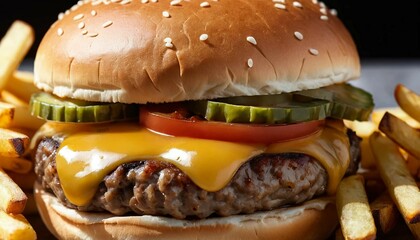 Classic Cheeseburger with Fries: American Fast Food