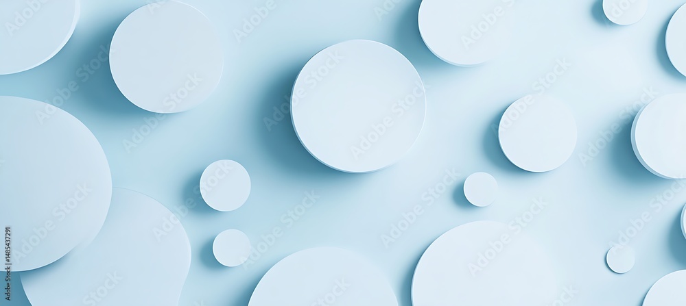 Poster elegant geometric circles on light pastel blue background with minimal design and modern symmetry fo