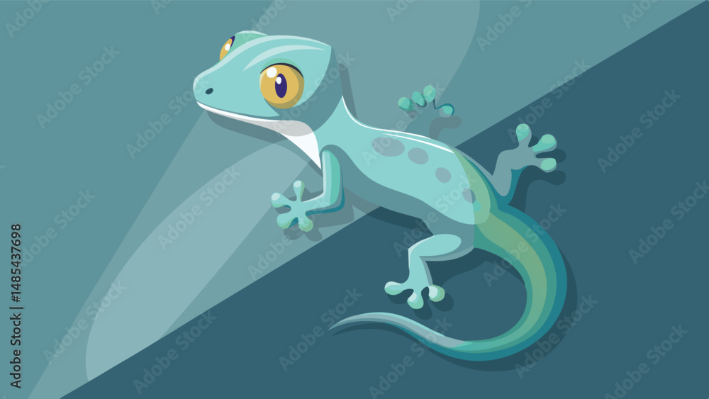 Poster Colorful vector illustration of a gecko resting on a smooth surface capturing the essence of vibrant wildlife in a playful design style