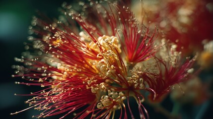 Fototapeta premium A close-up of vivid, red-tipped flowers showcases nature’s intricate beauty and delicate textures illuminated in soft natural light.