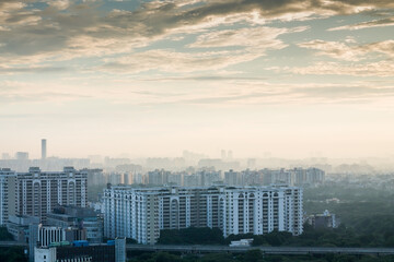 Gurgaon,Haryana,India city aerial view.Urban skyline of residential apartments,commercial hub...