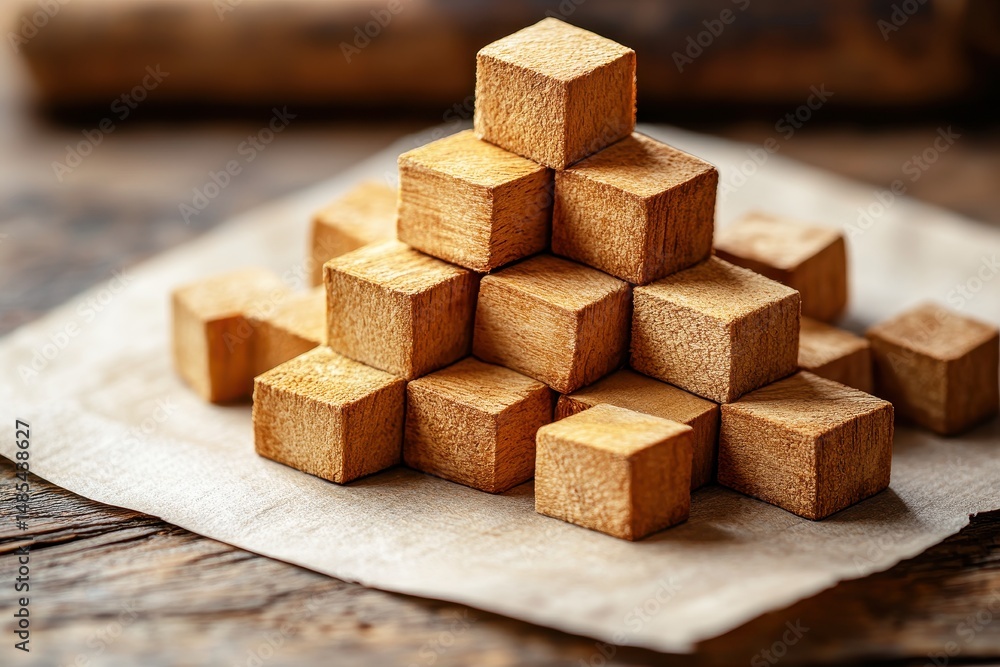 Poster stacked wooden blocks on rustic surface showing simple geometric shapes and natural texture perfect 