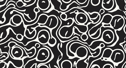 Abstract Black and White Liquid Swirl Pattern Seamless Vector Design for Textile, Wallpaper, and Backgrounds