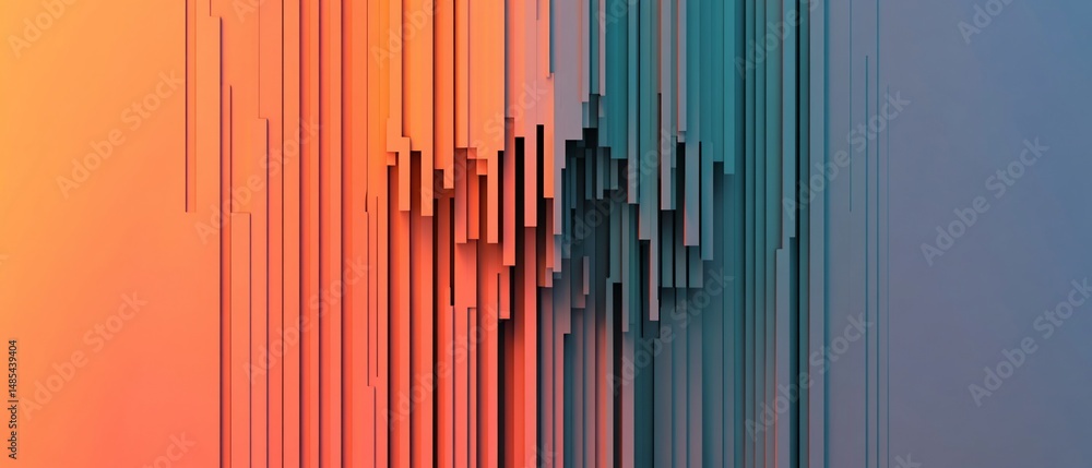Poster abstract art with vertical lines in warm and cool color gradients