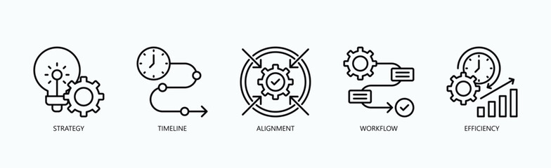 Operational Excellence Icon Set Isolated Vector With Icon Of Strategy, Timeline, Alignment, Workflow, Efficiency In Outline Style