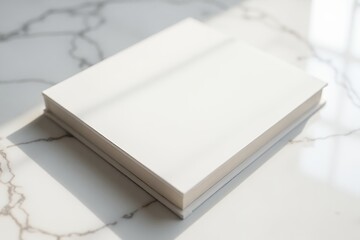 Fototapeta premium Blank-book-on-marble-surface-minimalist-flat-lay-white-copy-space-luxury-design-concept