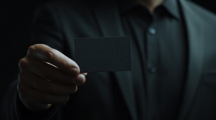 Naklejka premium A man is holding a black card in his hand