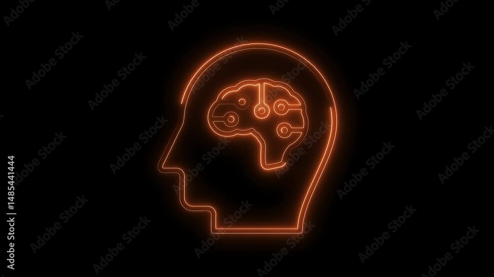 Poster glowing human brain outline with circuit connections artificial intelligence concept animation