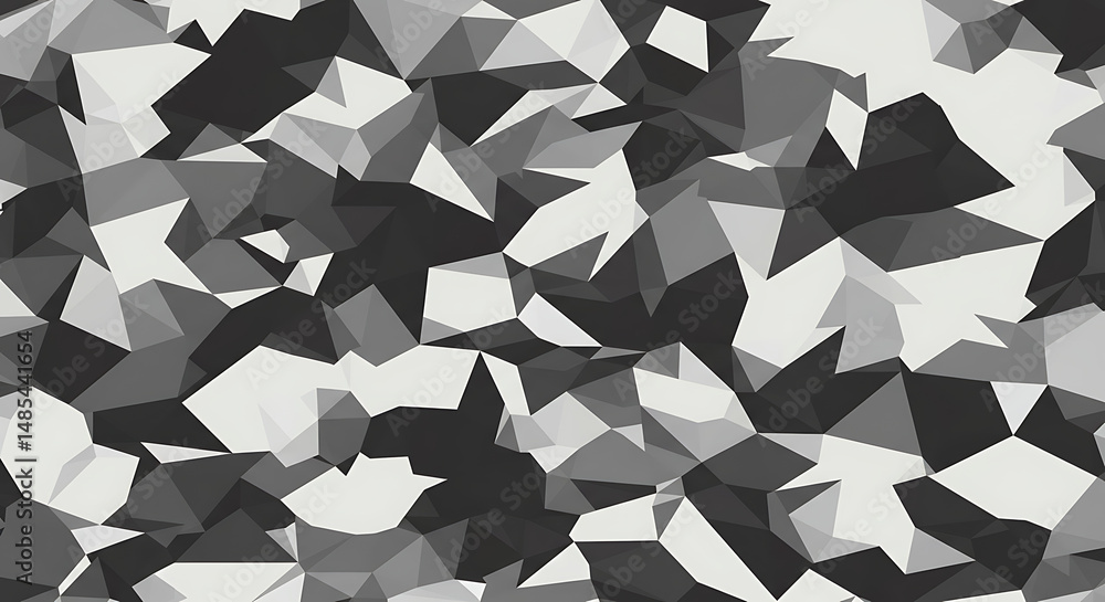 Poster abstract grayscale low poly geometric background, seamless pattern of triangles and polygons, modern