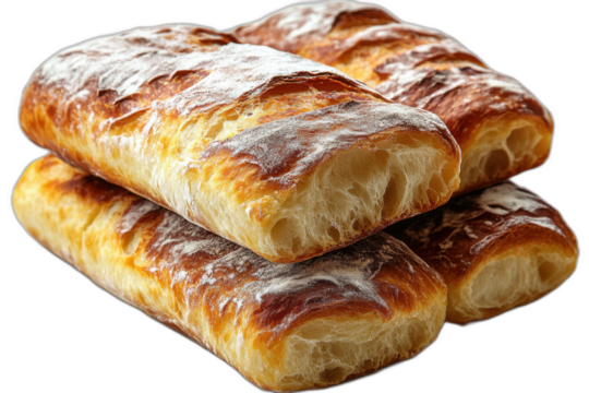 Stack of croissants, varying in size and flakiness, isolated on transparent background.