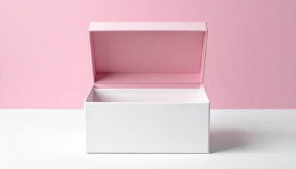 The gift box is white with a soft pink interior, on a pink background. Ideal for displaying products, gifts or unboxing concepts.