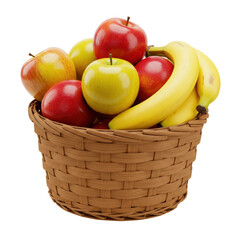 A vibrant basket filled with assorted apples and bananas, showcasing fresh fruit