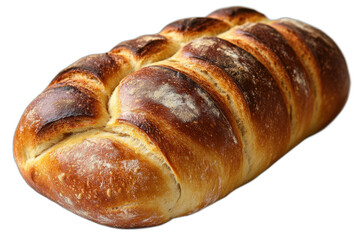 Close-up of a golden-brown loaf of bread with crispy crust, isolated on a transparent background.