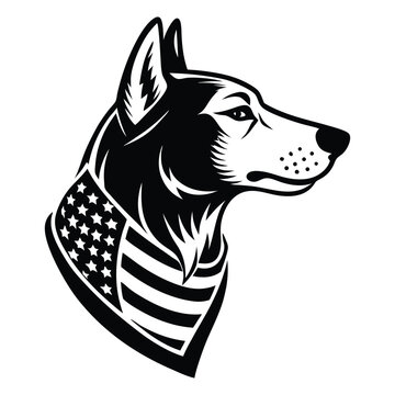 black husky dog with american flag clip art preview