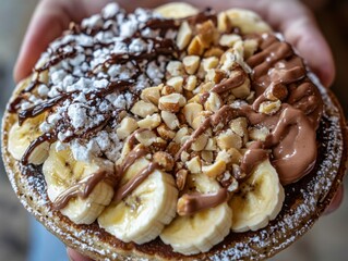 Pancakes with chocolate paste, bananas and nuts, showing creative approaches to a traditional dish