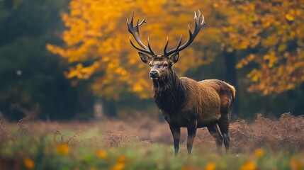 Majestic Red Deer in Autumnal Woodland: A Serene Nature Photograph