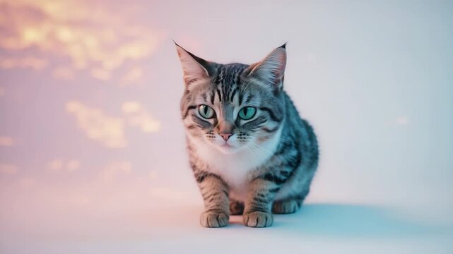 Cute bobtail cat on a plain background