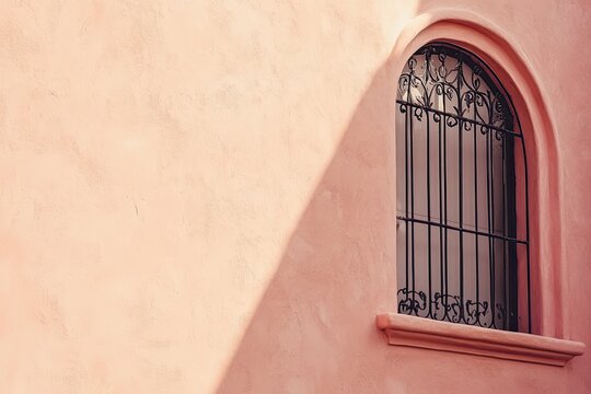 Pale pink wall with arched window - Powered by Adobe
