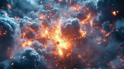Fototapeta premium A firestorm is depicted in the sky, with clouds of smoke and ash