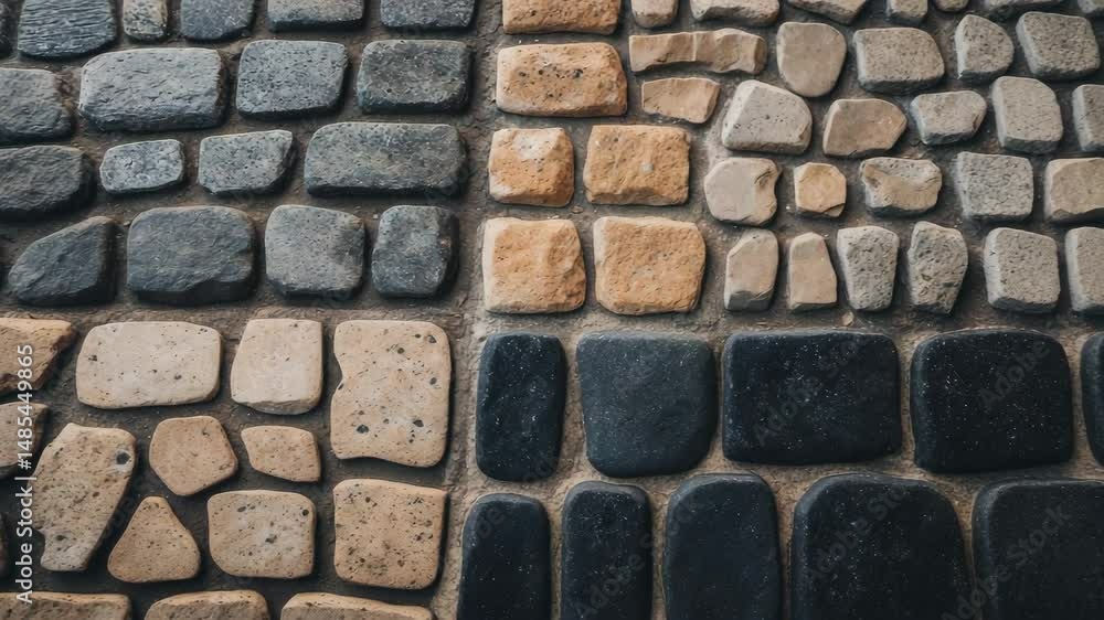 Poster old stone roadway with a rustic finish. granite cobblestone pavement texture and design. abstract ba