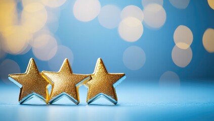 Three gold stars on a blue background