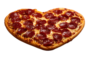 Heart shaped pizza topped with pepperoni for special occasions