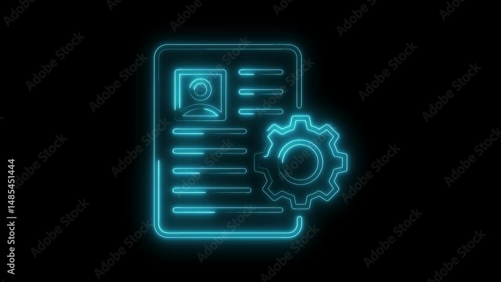 Poster glowing neon user profile settings icon rotating technology concept on black background
