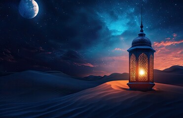 Desert night lantern under a moonlit sky