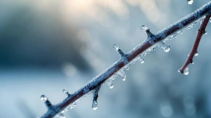 Branch featuring ice crystals post a wintry night - Powered by Adobe