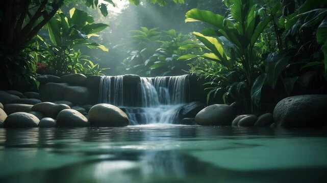 The lively tropical river flows effortlessly.