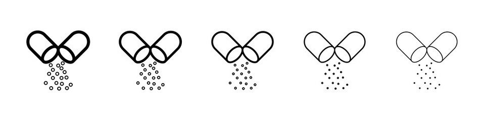Open Capsule Pill icon symbol pictogram. stroke designs.