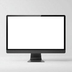 Fototapeta premium Modern Black Computer Monitor with Blank White Screen Isolated on White Background Perfect for Mockups and Product Displays in Technology Conceptuals