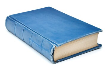 Blue hard cover book publication blue white background.